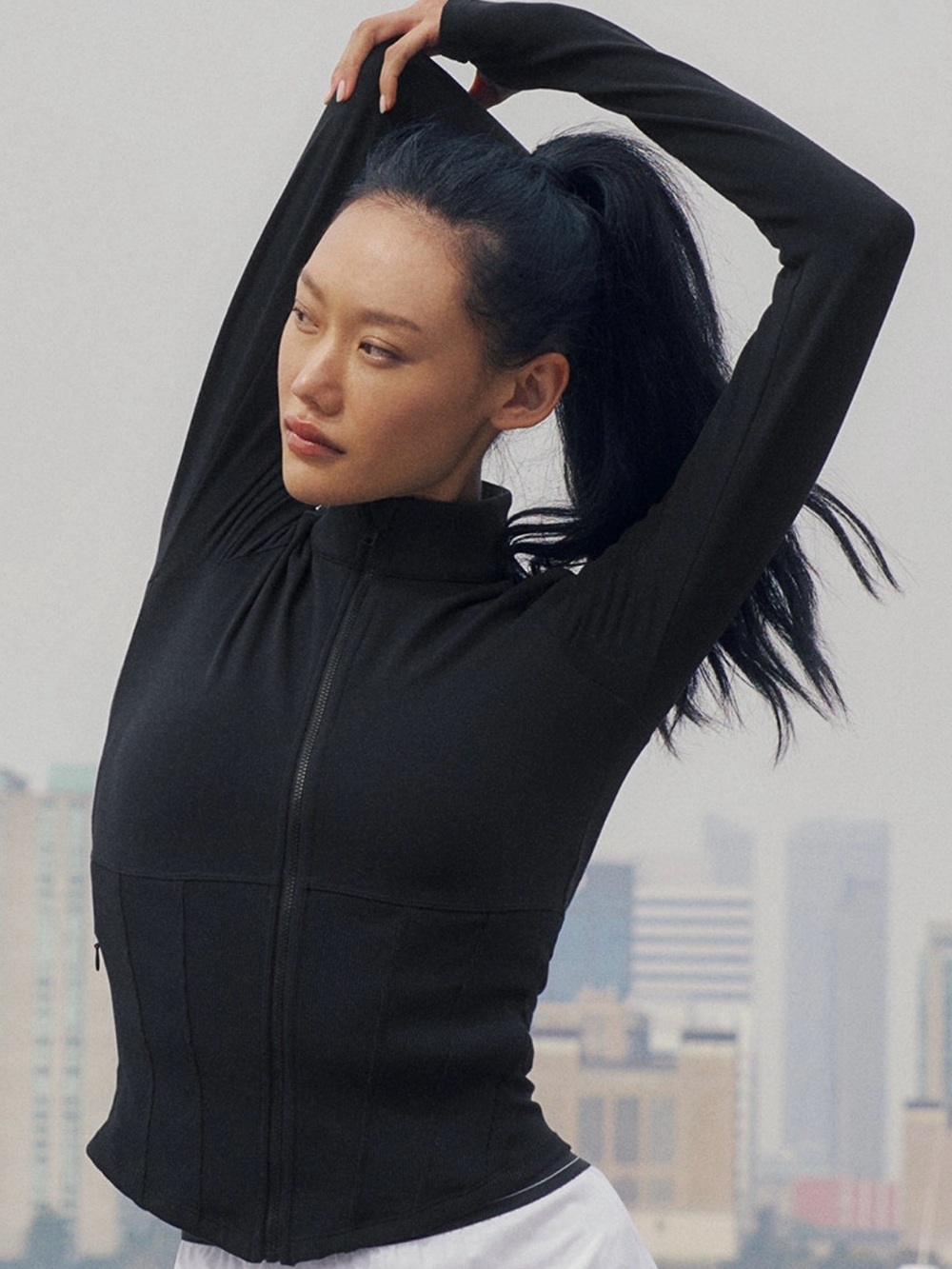 ALO Yoga Black Airbrush Corset Full Zip Jacket